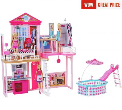 Domek Barbie z basenem i trzema lalkami w zestawie za £49.99