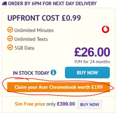 Google Pixel 3a 64GB + laptop Acer o wartości £199 w abonamencie Vodafone za £26.00