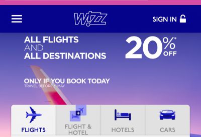 Wyprzedaż biletów lotniczych w Wizzair