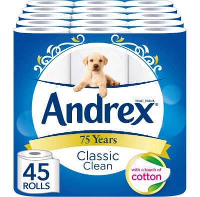 45 rolek papieru toaletowego Andrex za £15.99