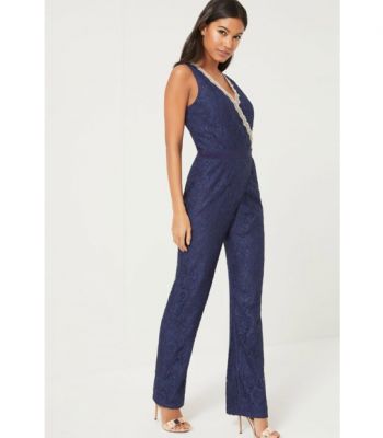 Jumpsuit Girls On Film Black Navy Lace Wrap Front za £18.40