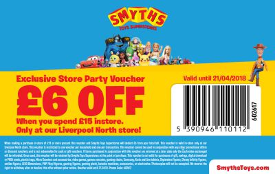 Kupon do sklepu Smyths na £6 zniżki (Liverpool)